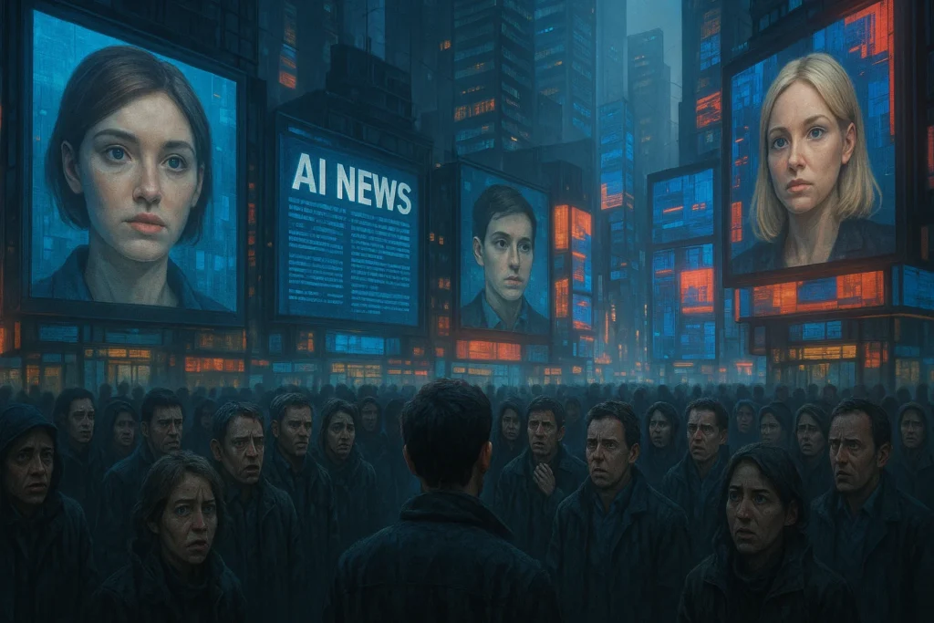 AI Deepfakes Are Taking Over The Internet in 2025 9 Synthetic online future dominated by AI deepfakes, showing the blurring line between real and fake content in society.