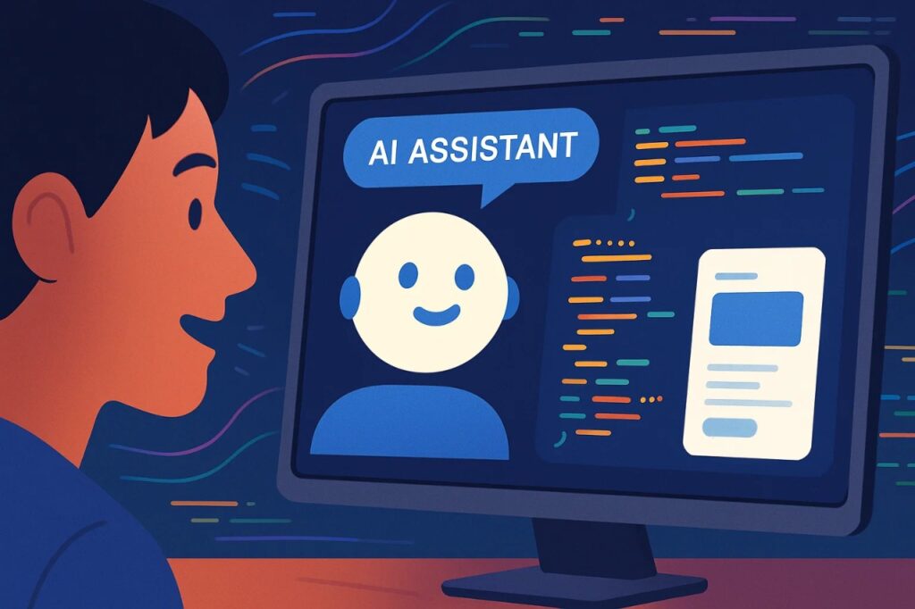 Vibe Coding Is Making Everyone a Programmer Overnight 2 This image showcases a person guiding an AI assistant to generate code and app components, emphasizing how vibe coding lets anyone build software by describing their ideas in simple language. The visual supports the section explaining the concept and its benefits.