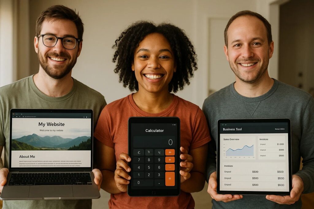 Vibe Coding Is Making Everyone a Programmer Overnight 4 Everyday people presenting AI-generated apps and tools, demonstrating how vibe coding enables anyone to solve real-world problems.